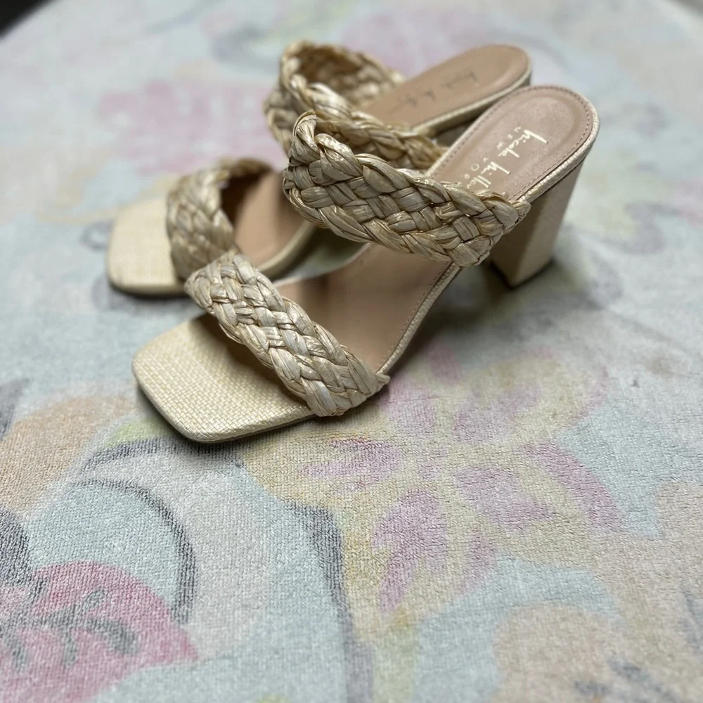 NWOT Raffia Braided Nicole Miller Square Toe Block Heels Size 9.5‎